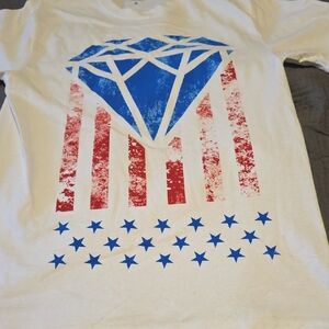 White Graphic Tee with Blue and Red Design